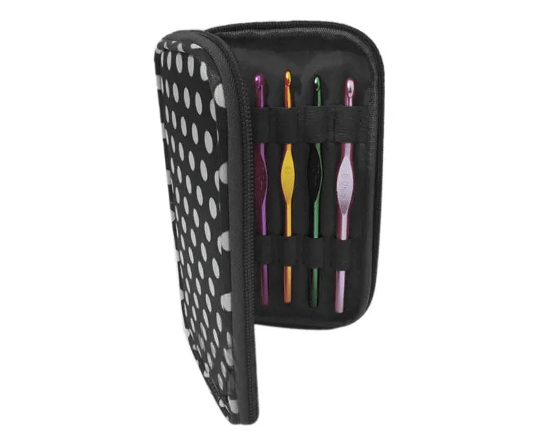 12 Pcs Assorted Colors Crochet Hook Set with Dot Pattern Case - Black