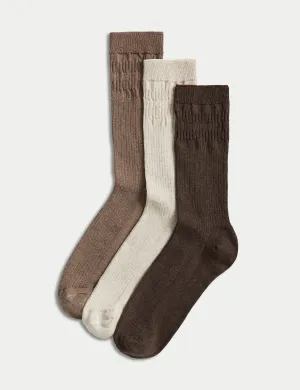 3 pairs of Gentle Grip Cool & Fresh Marks & Spencer socks, brown mix