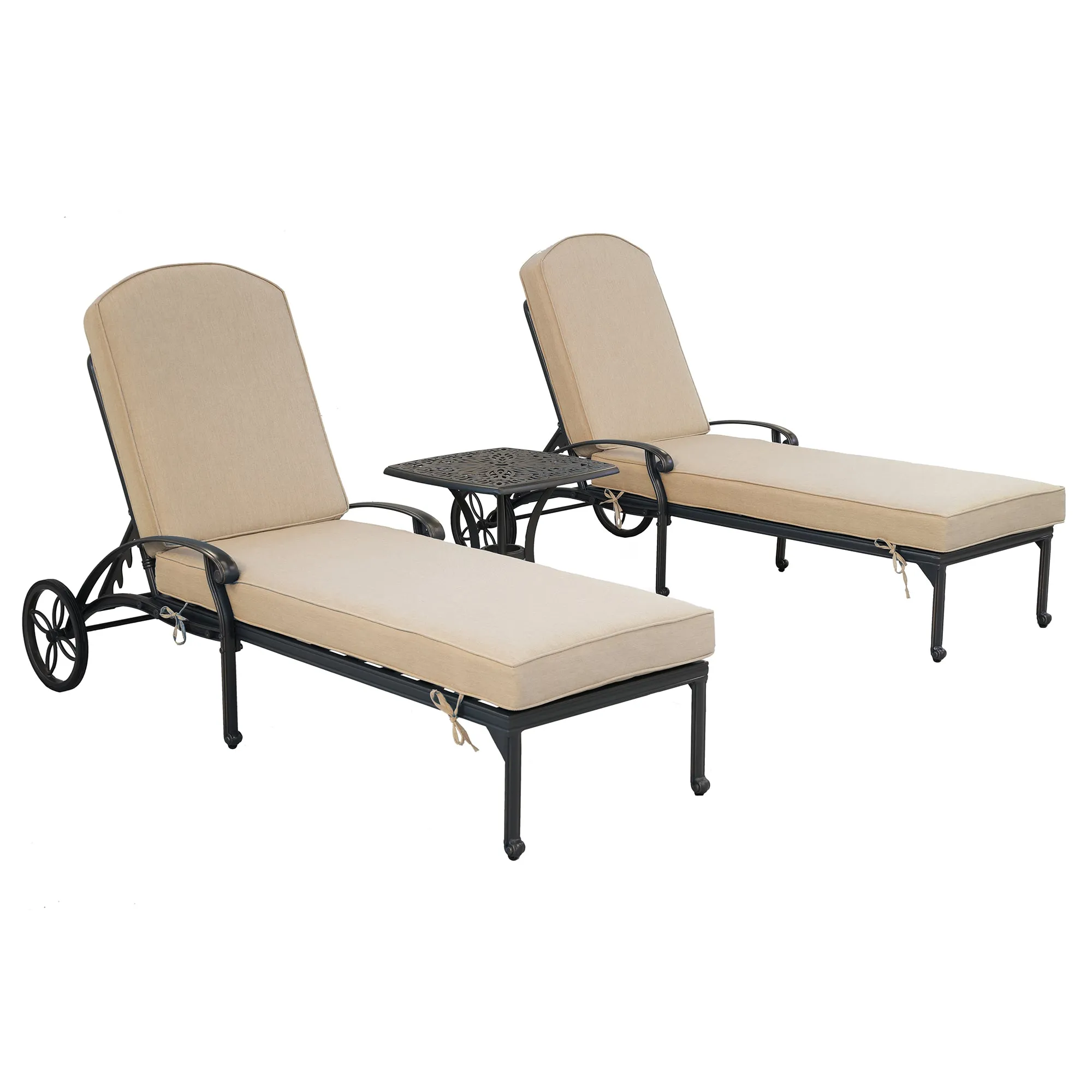 87" Long Reclining Chaise Lounge Set with Sunbrella Cushion and Table