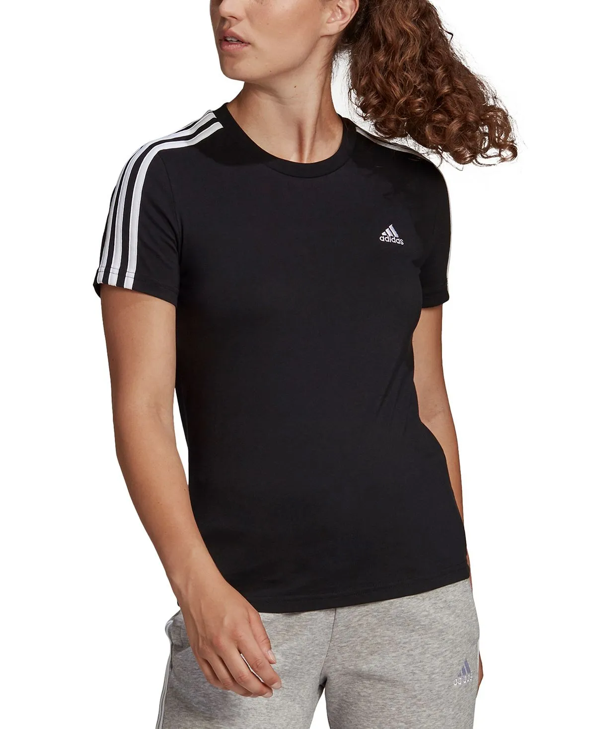 adidas essentials women's 3 stripes cotton t-shirt black