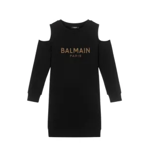 Balmain Kids Black Cold Shoulder Dress