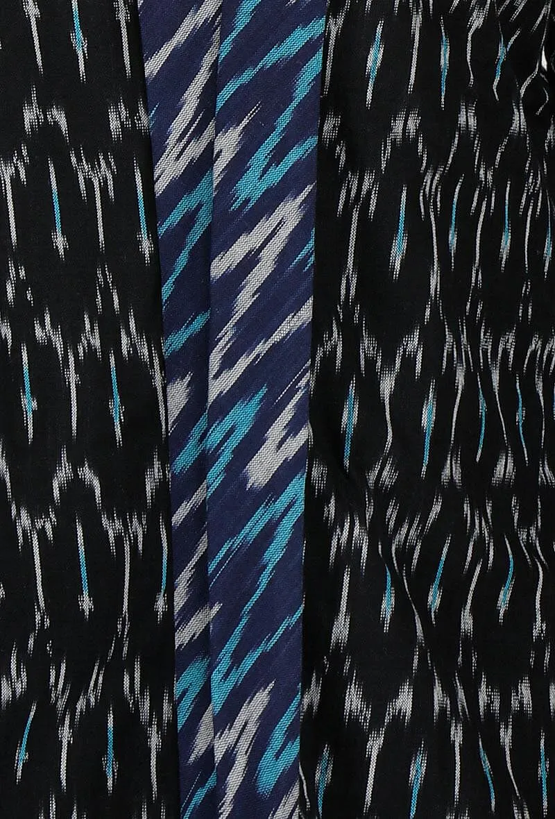 Black-Blue Ikat Cotton Short Overlay