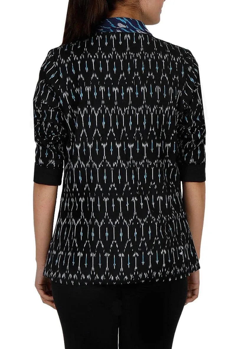 Black-Blue Ikat Cotton Short Overlay