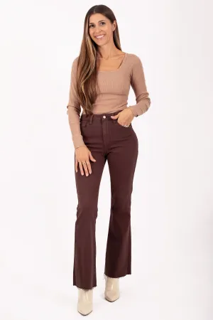 Chocolate High Rise Flare Denim - FINAL SALE