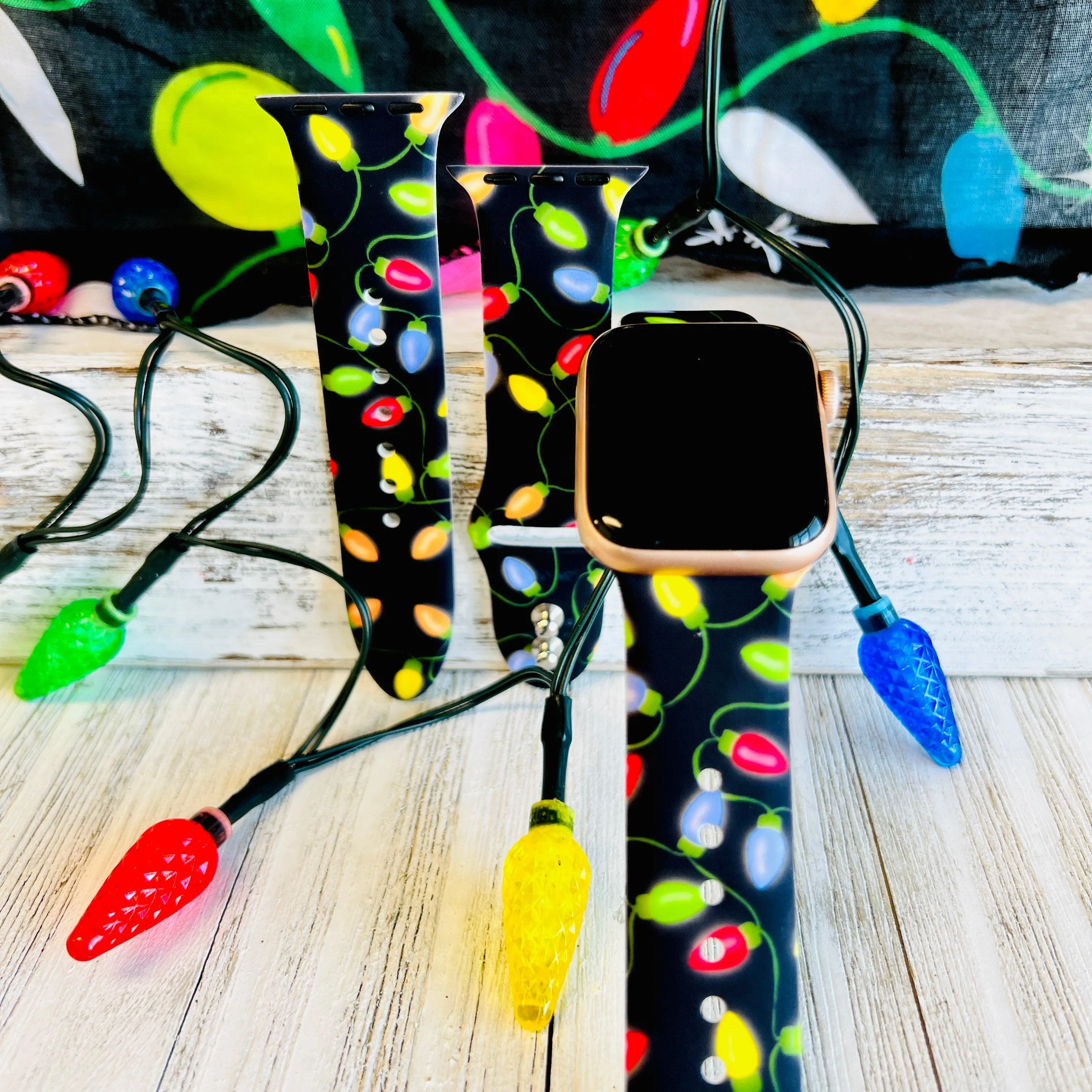 Christmas Lights Print Silicone Band For Apple Watch