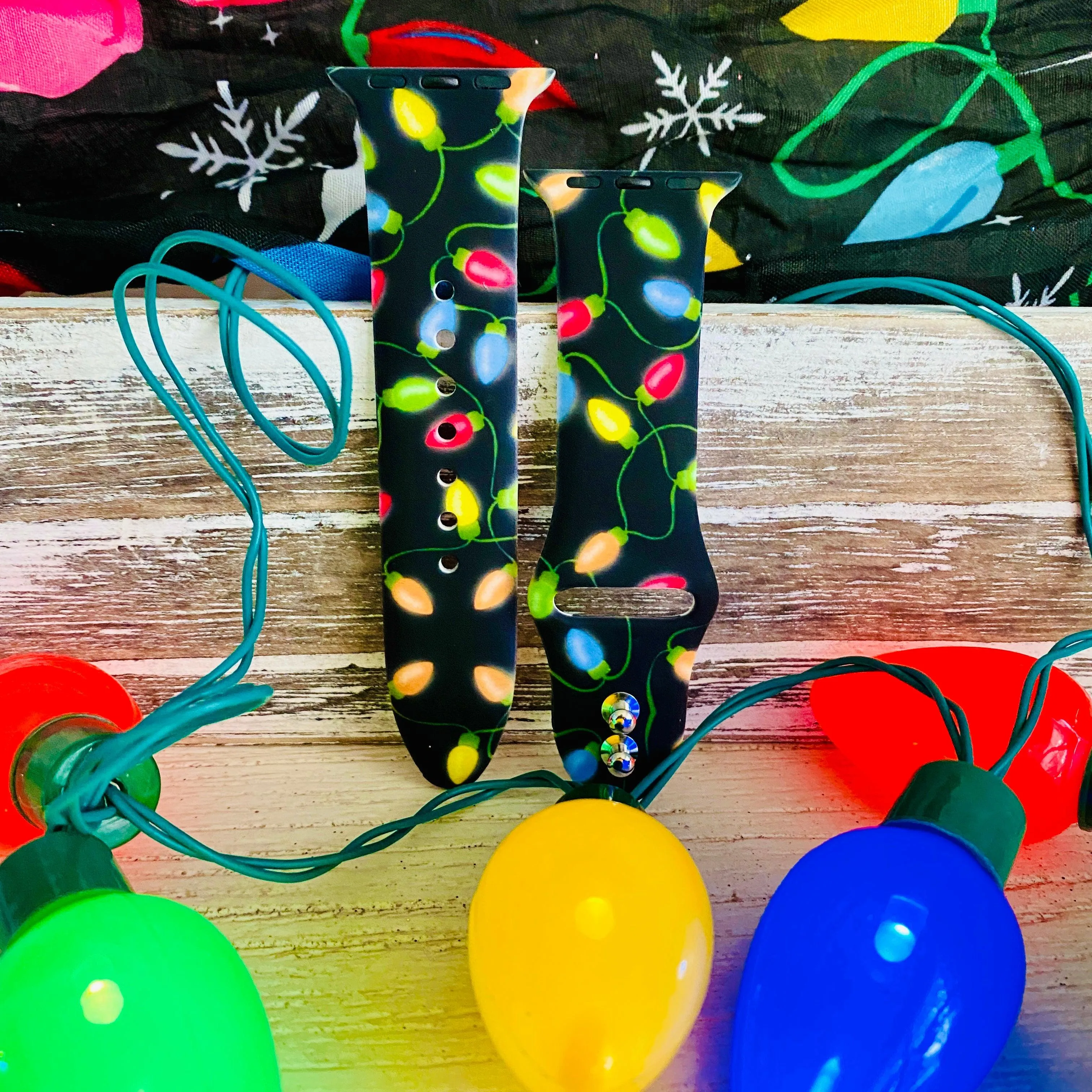 Christmas Lights Print Silicone Band For Apple Watch