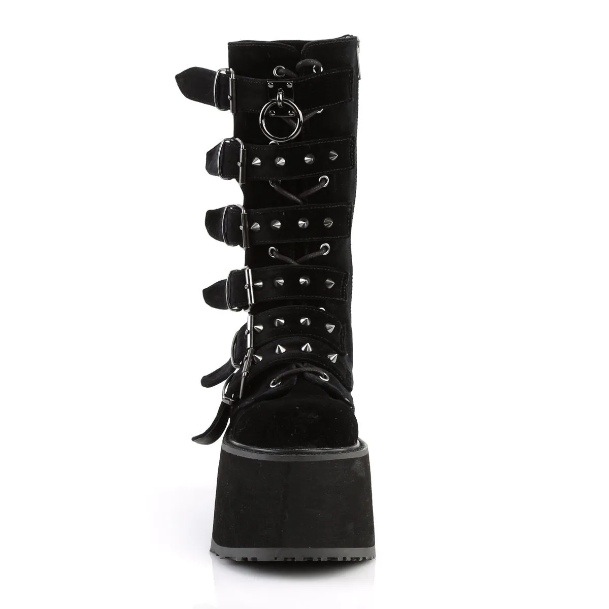 Demonia DAMNED-225 | Black  Velvet Mid-Calf Boots