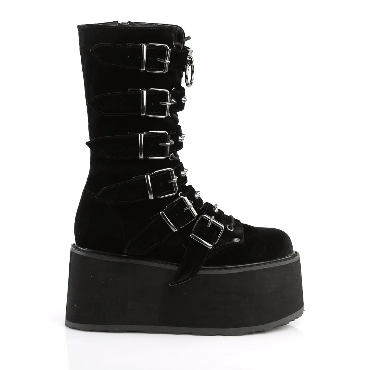 Demonia DAMNED-225 | Black  Velvet Mid-Calf Boots