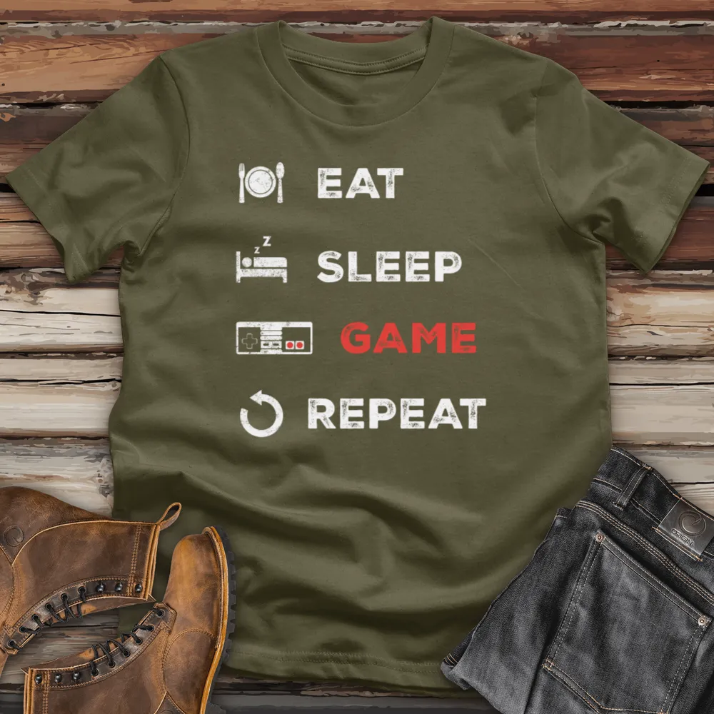 Eat Sleep Game Repeat Cotton Tee