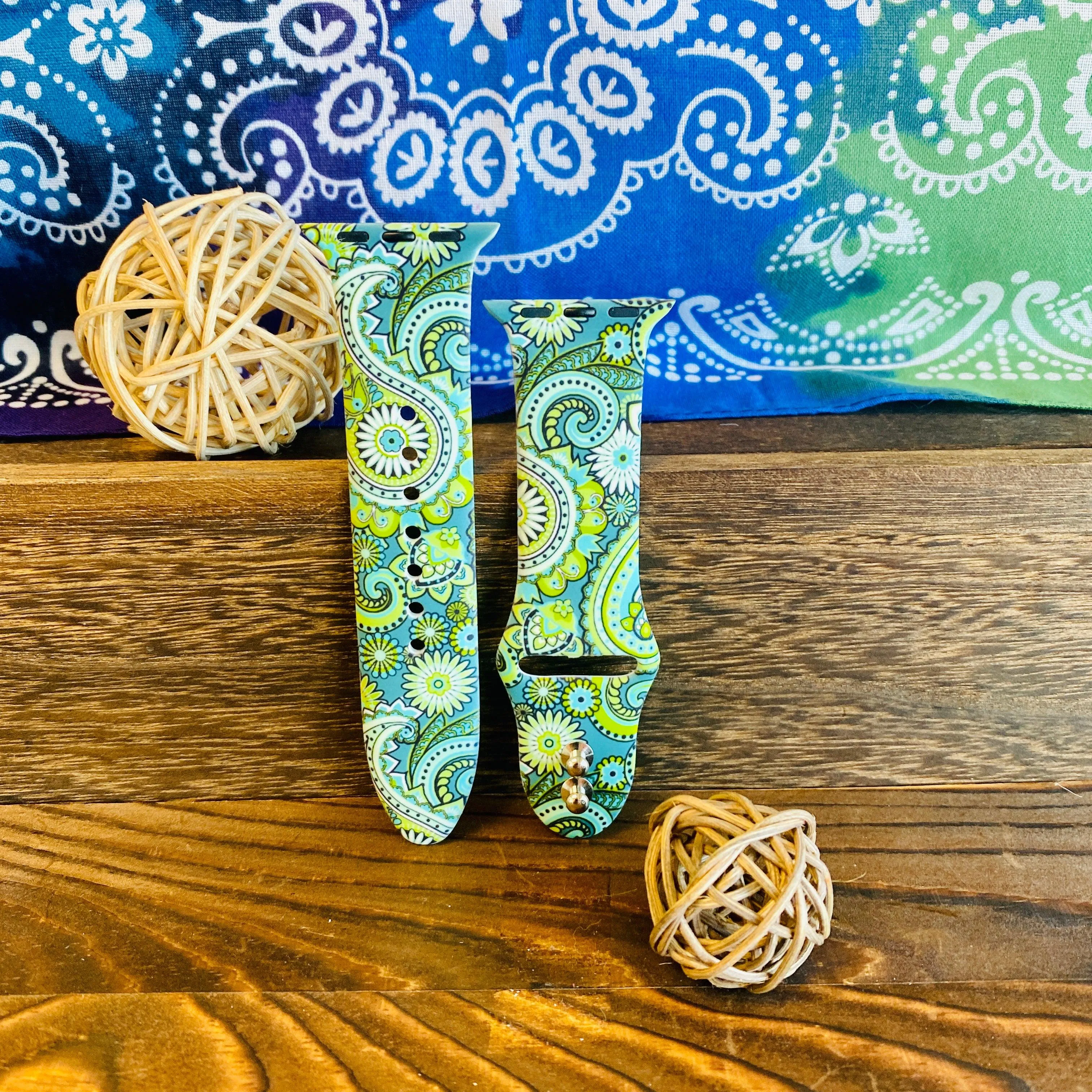 Fancy Paisley Print Silicone Band For Apple Watch Multiple Colors Available