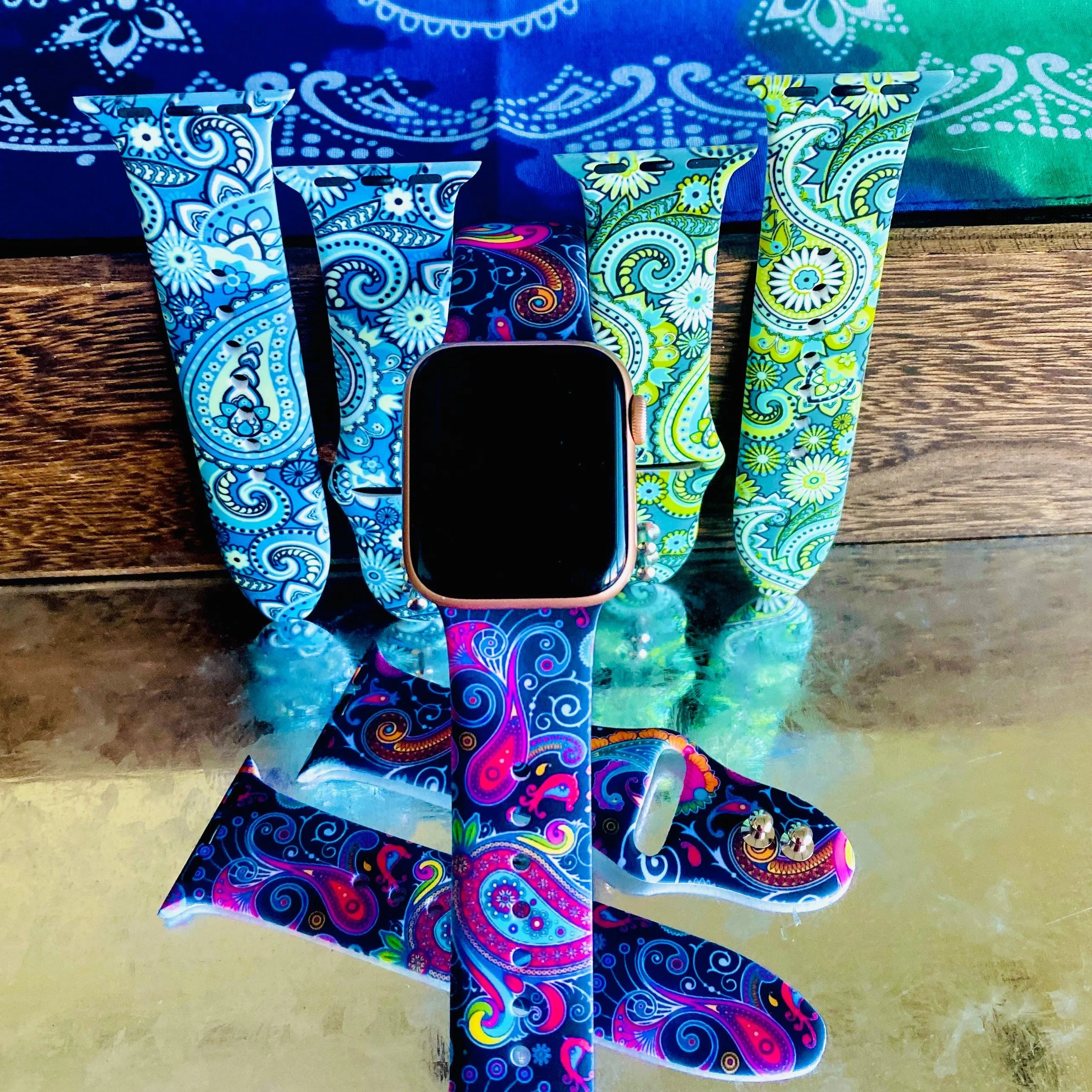 Fancy Paisley Print Silicone Band For Apple Watch Multiple Colors Available