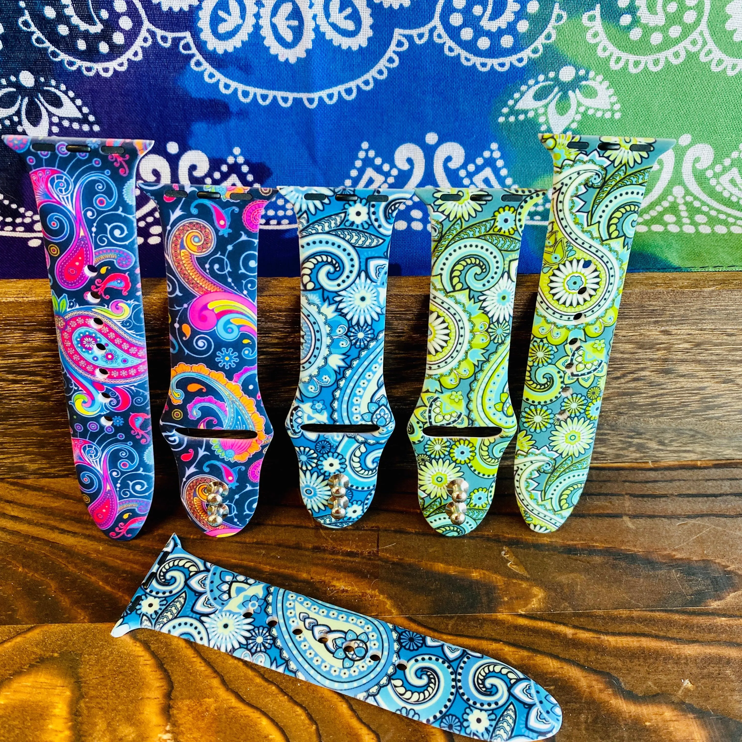 Fancy Paisley Print Silicone Band For Apple Watch Multiple Colors Available