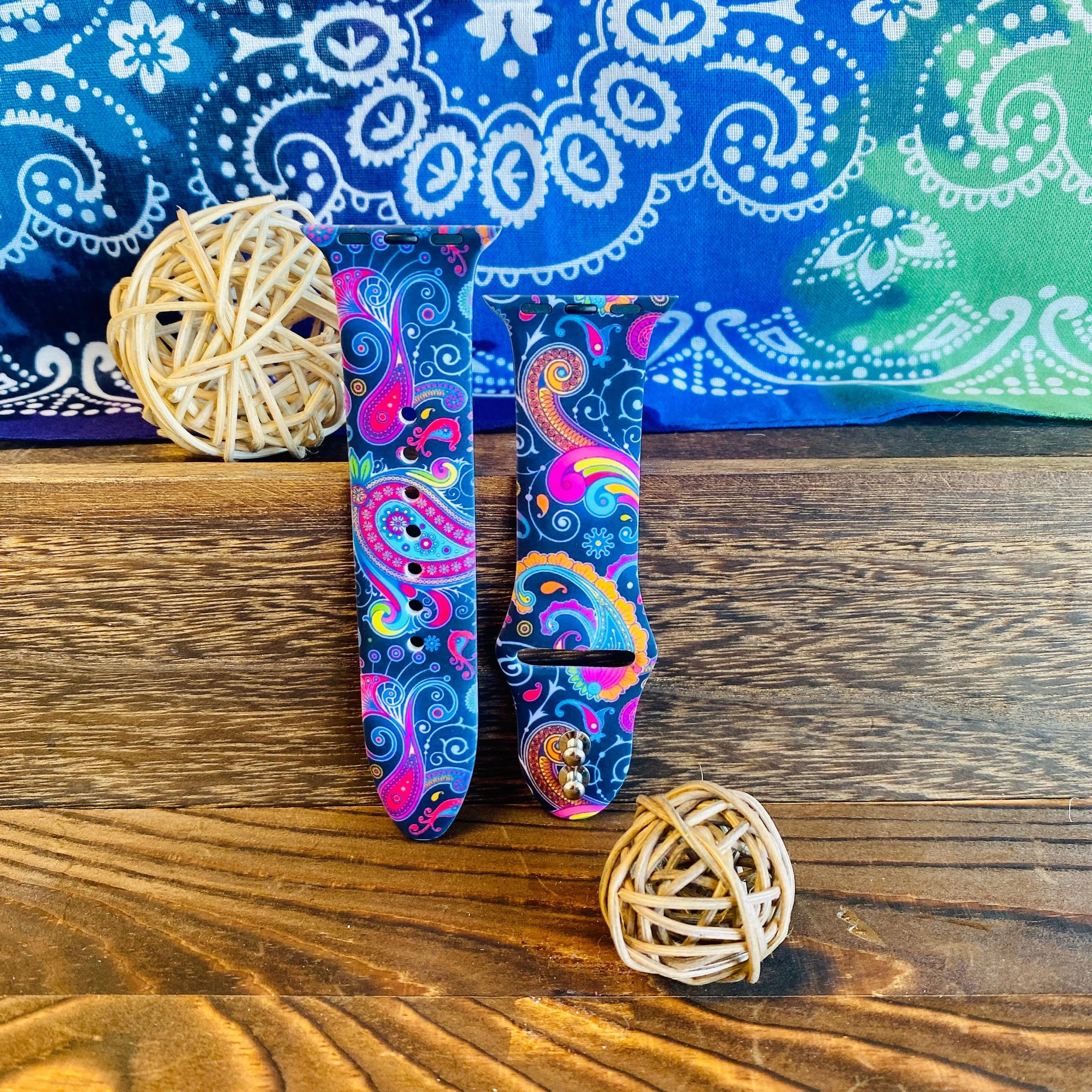 Fancy Paisley Print Silicone Band For Apple Watch Multiple Colors Available