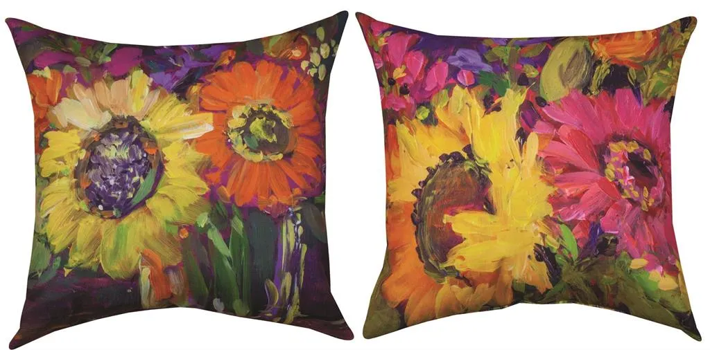 Floral Workshop Sunflowers Indoor-Outdoor Reversible Pillow by Susan Winget©