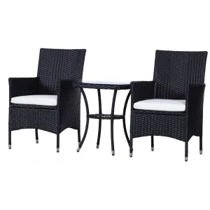 Garden Outdoor Rattan Furniture Bistro Set 3 PCs Patio Weave Companion Chair Table Set Conservatory (Black)