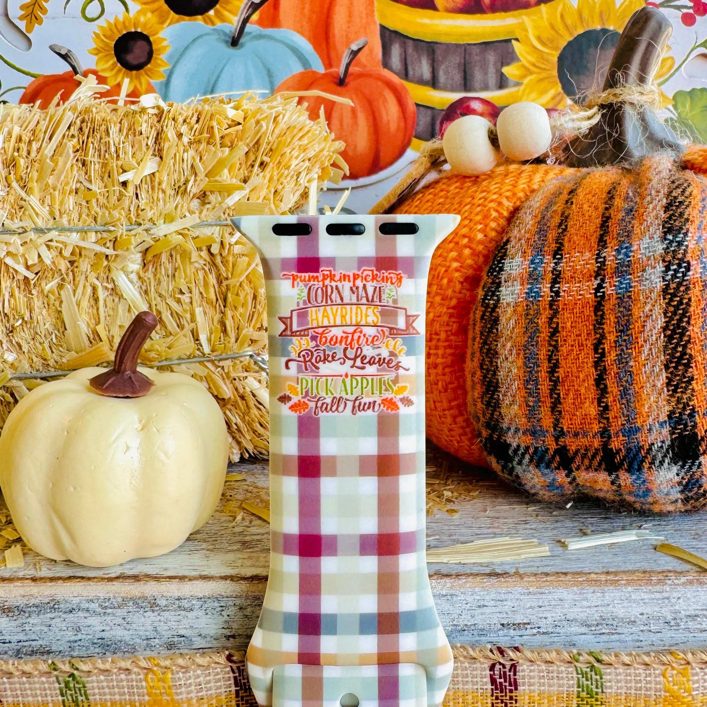 Harvest Plaid Vibes Print Silicone Band For Apple Watch