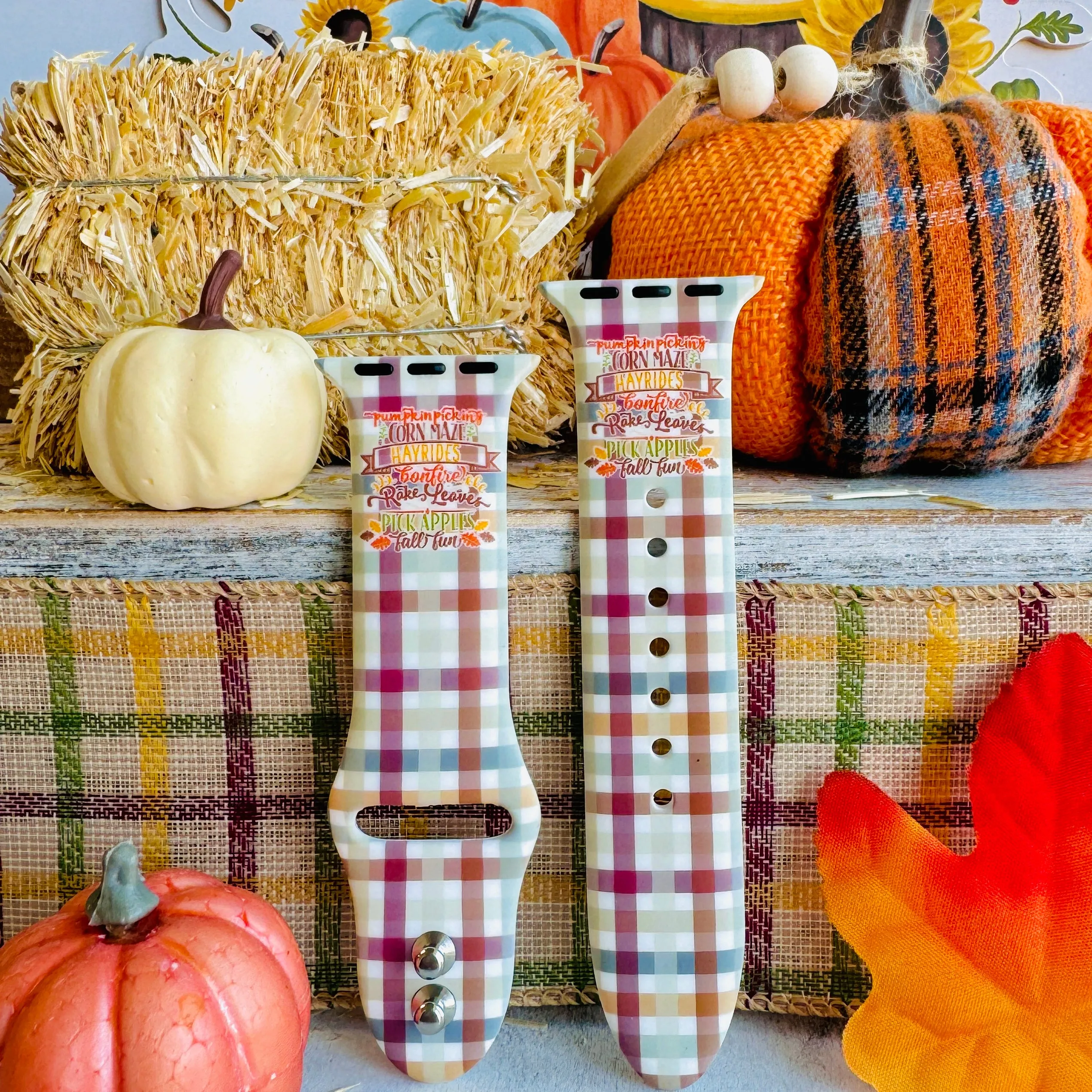 Harvest Plaid Vibes Print Silicone Band For Apple Watch