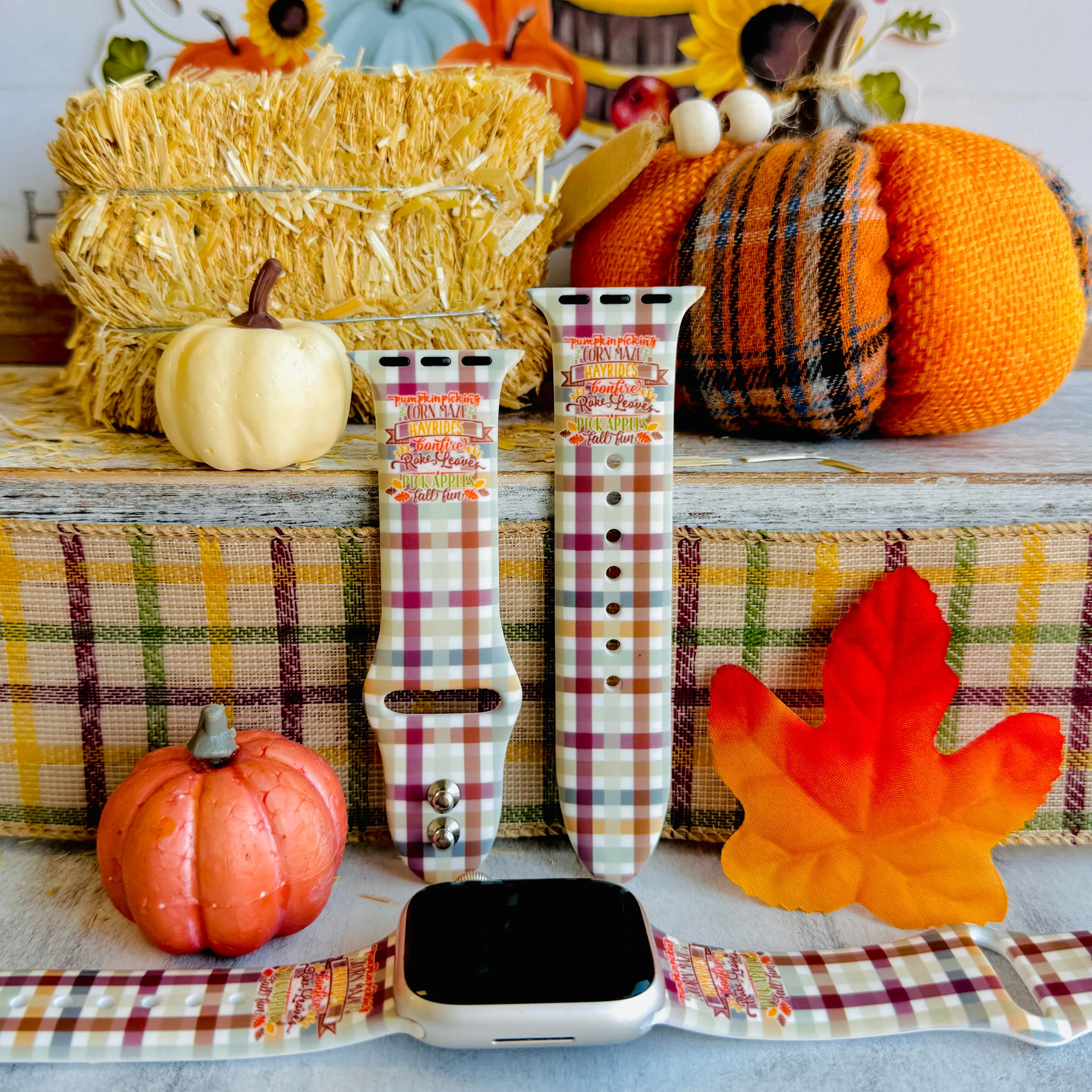 Harvest Plaid Vibes Print Silicone Band For Apple Watch