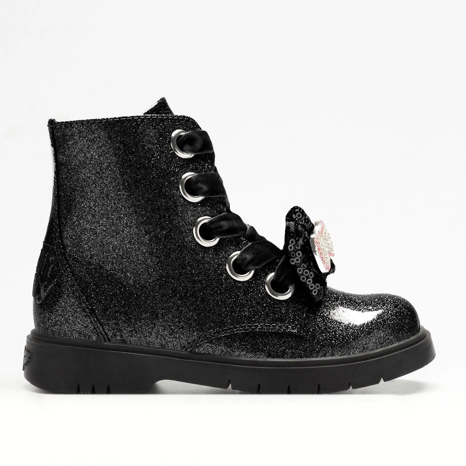 HF3736 Black Glitter Bow Boot By Lelli Kelly