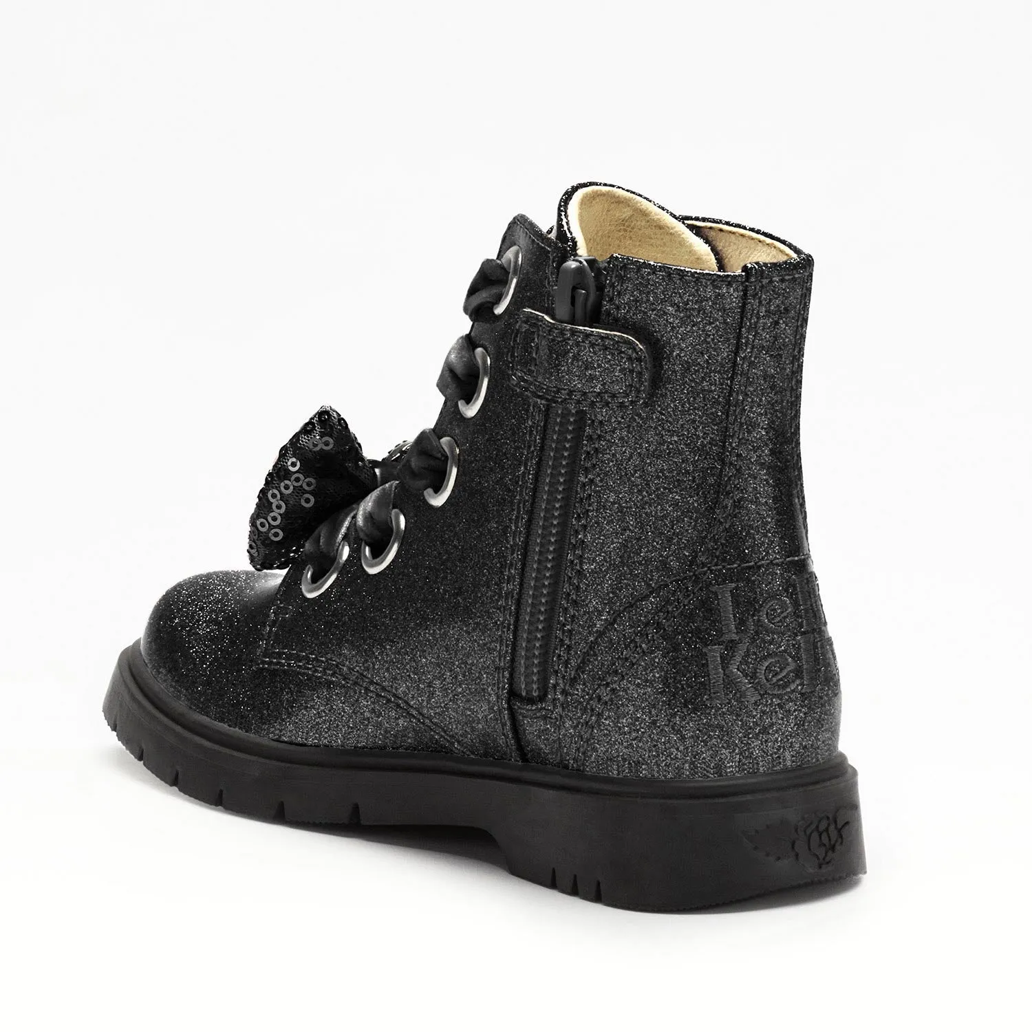 HF3736 Black Glitter Bow Boot By Lelli Kelly