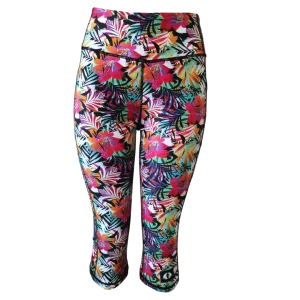 High Waist Funky 3/4 Leggings - Hibiscus Brights