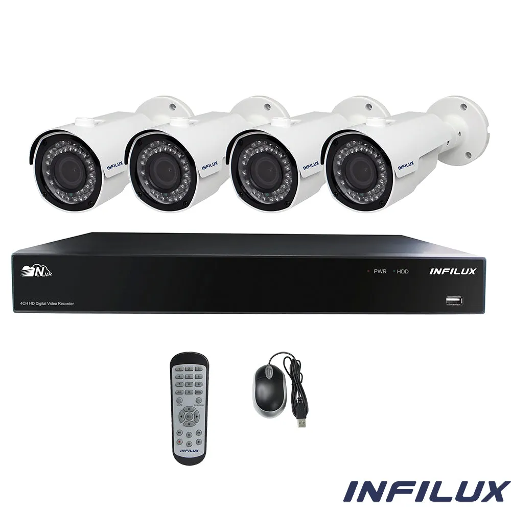 Infilux 4-Channel 4MP Surveillance Kit with 3.6mm Bullet IP Cameras