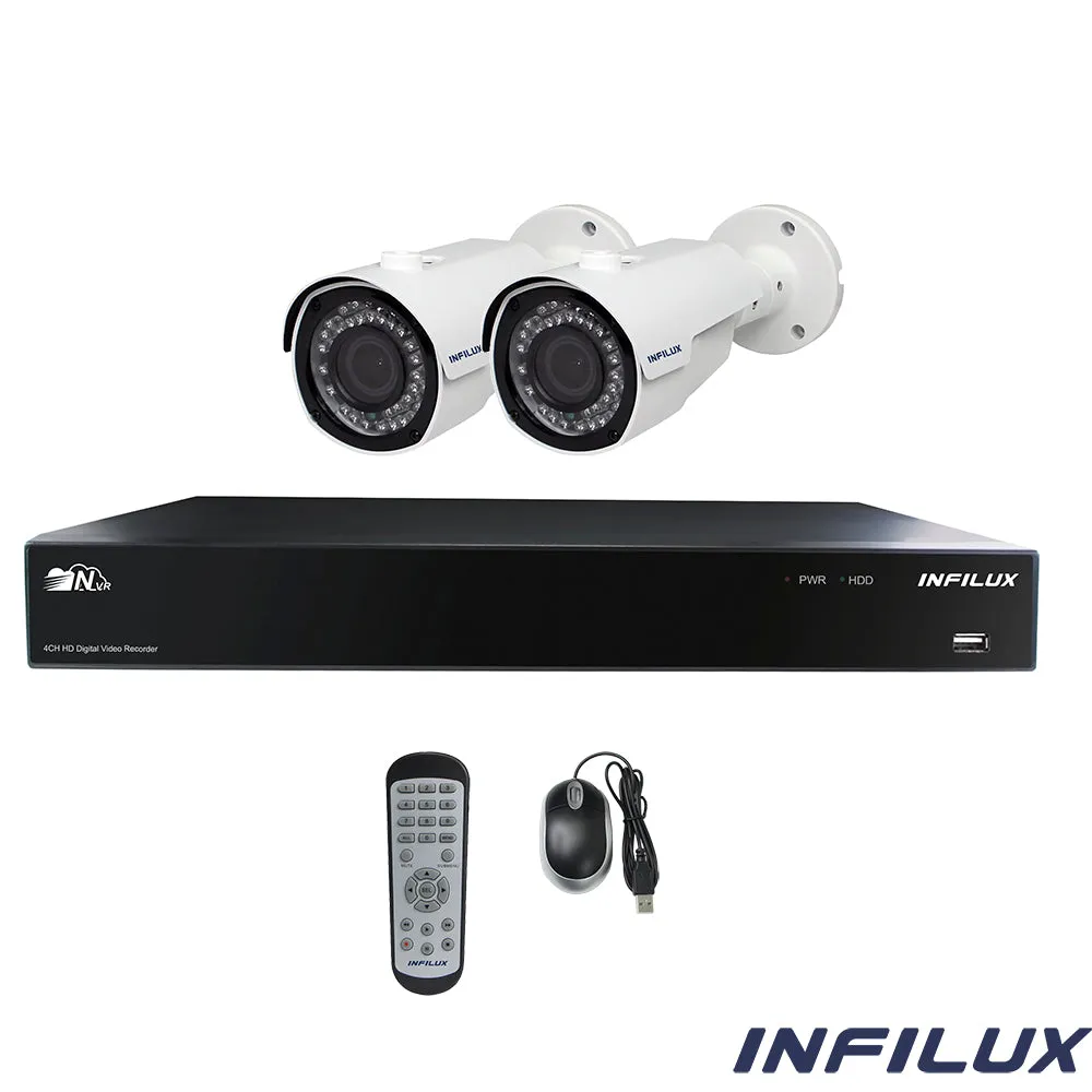 Infilux 4-Channel 4MP Surveillance Kit with 3.6mm Bullet IP Cameras