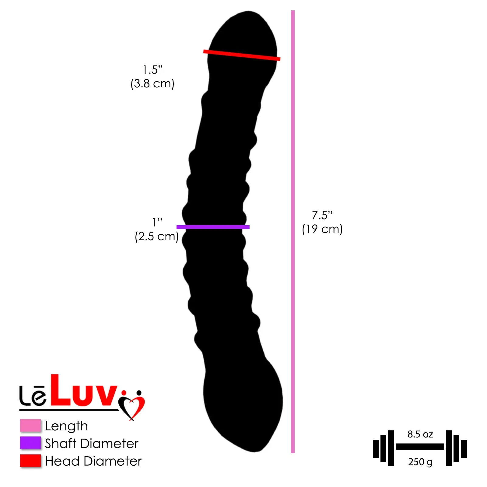 LeLuv Glass Dildo Curved Slender with Red Dots Rounded Base