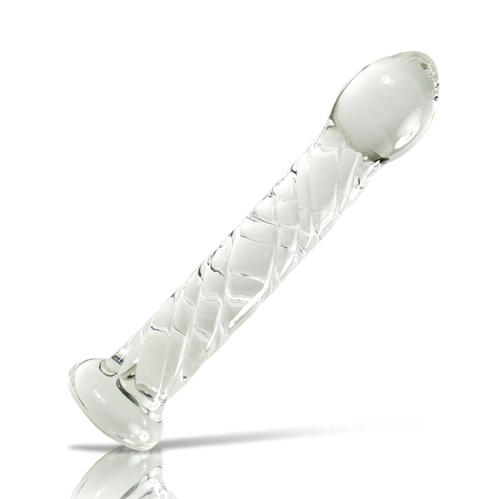 LeLuv Glass Dildo Swirled Texture Shaft, Pointed Tip and Flat Base