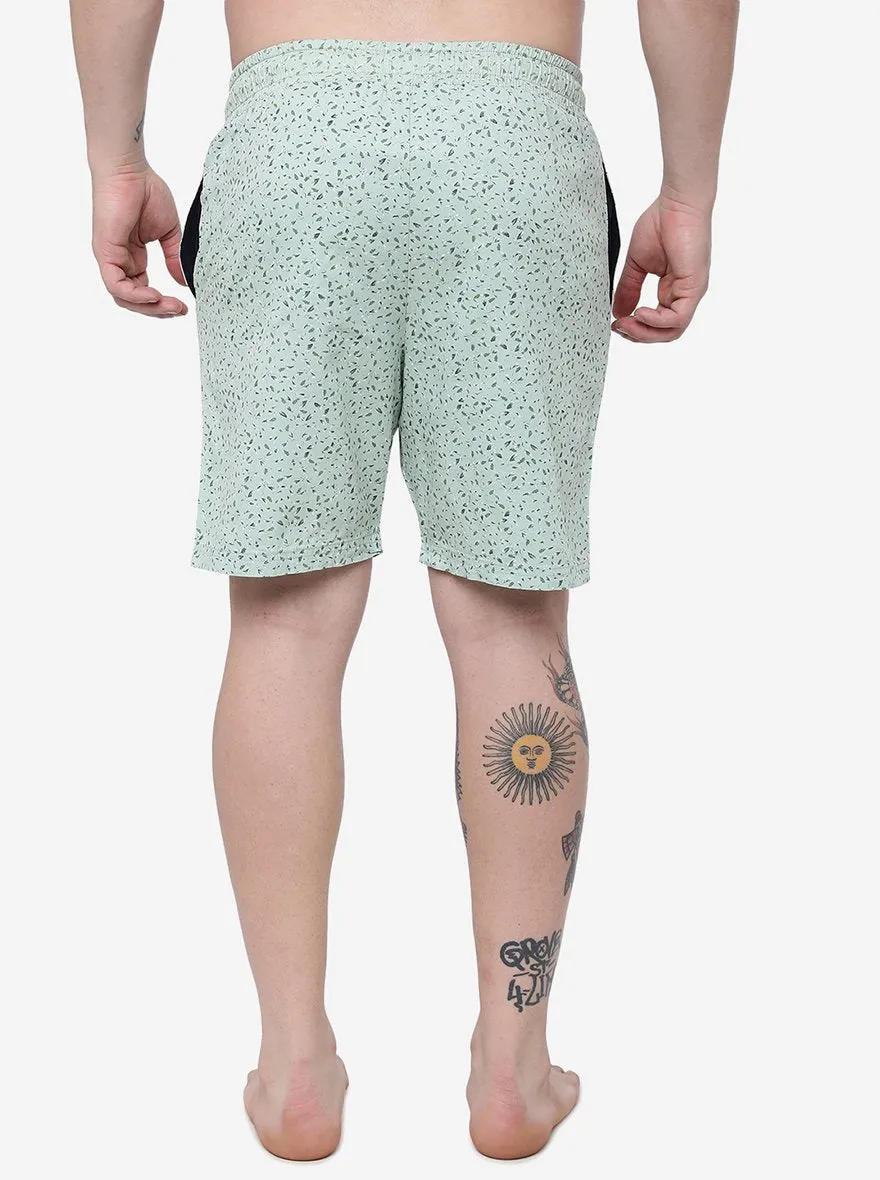 Light Green Printed Regular Fit Shorts | JadeBlue