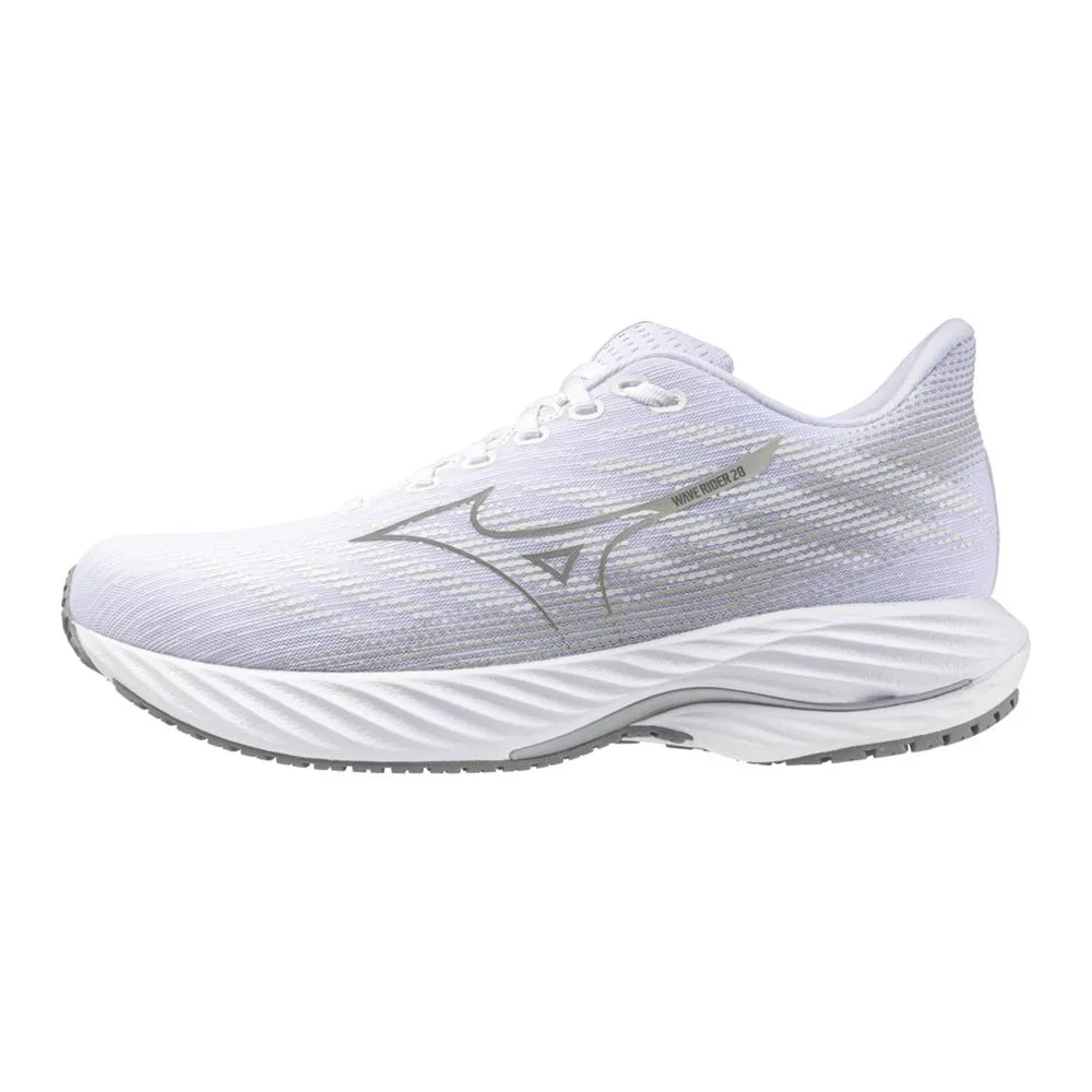 Men's Mizuno Wave Rider 28 Running Shoe in White Ultimate Grey