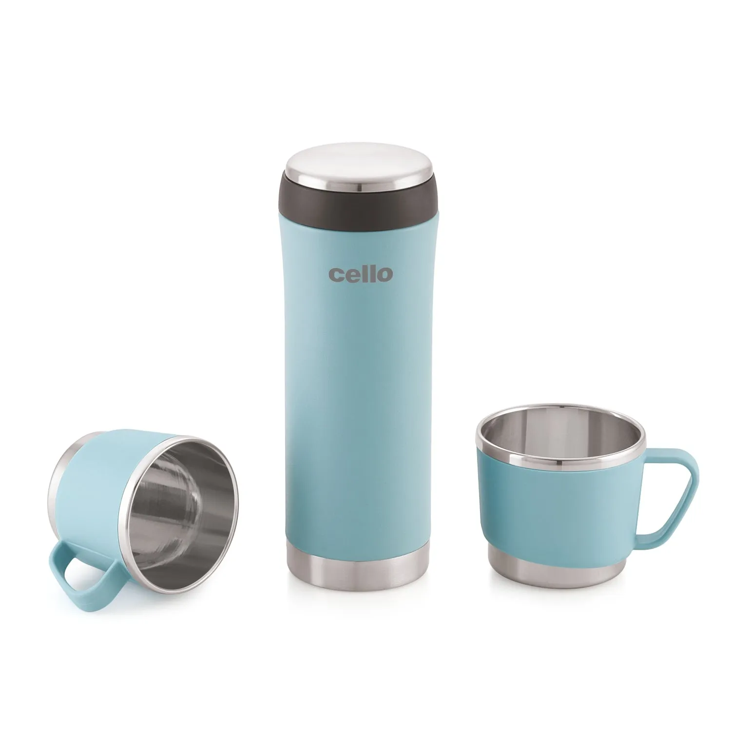 My Cup Vacusteel Flask with Mugs Gift Set, 3 Pieces