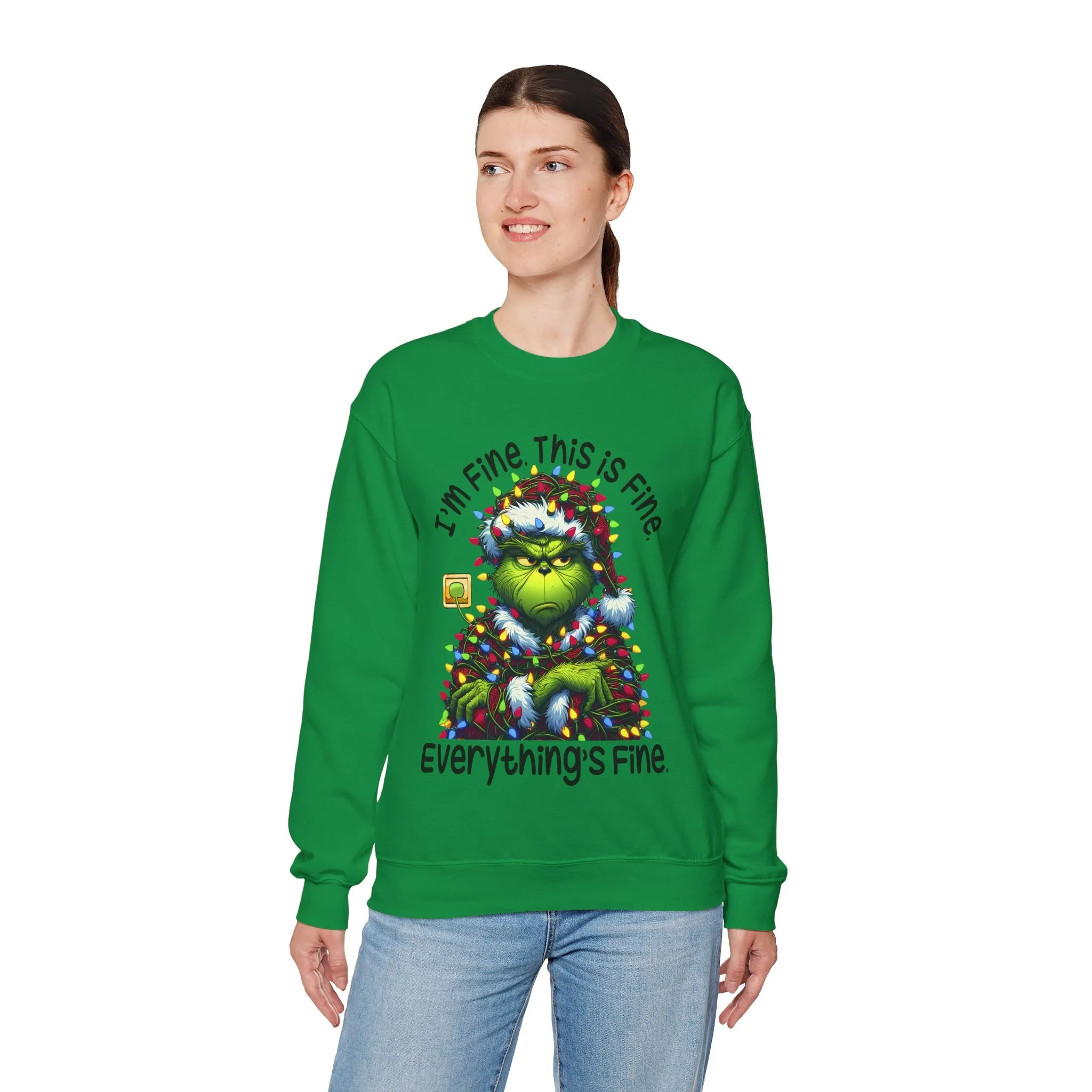 Princess Grace Grinch Mashed Christmas Sweatshirt - 'I'm Fine, This is Fine' Design