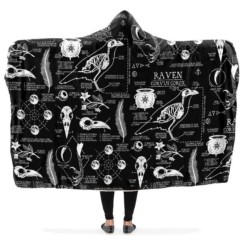 Raven Study Hooded Blanket - Cozy and Warm Wrap-around Blanket with Vegan Fur Lining and Hood