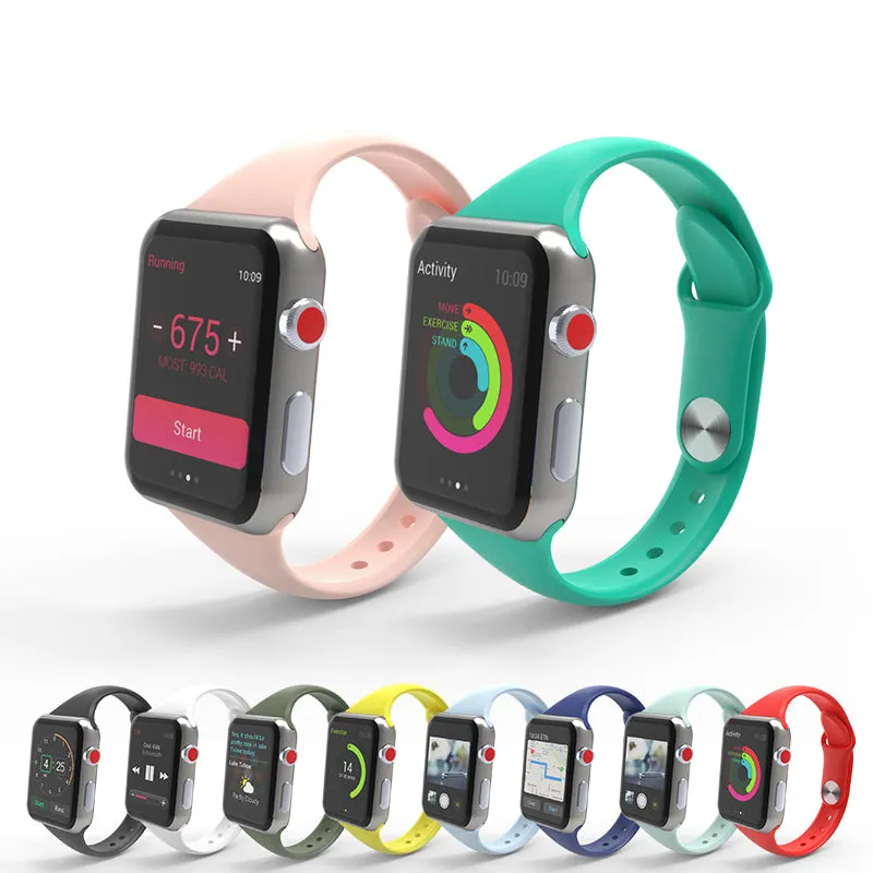 Slim Solid Color Silicone Band For Apple Watch Multiple Colors Available