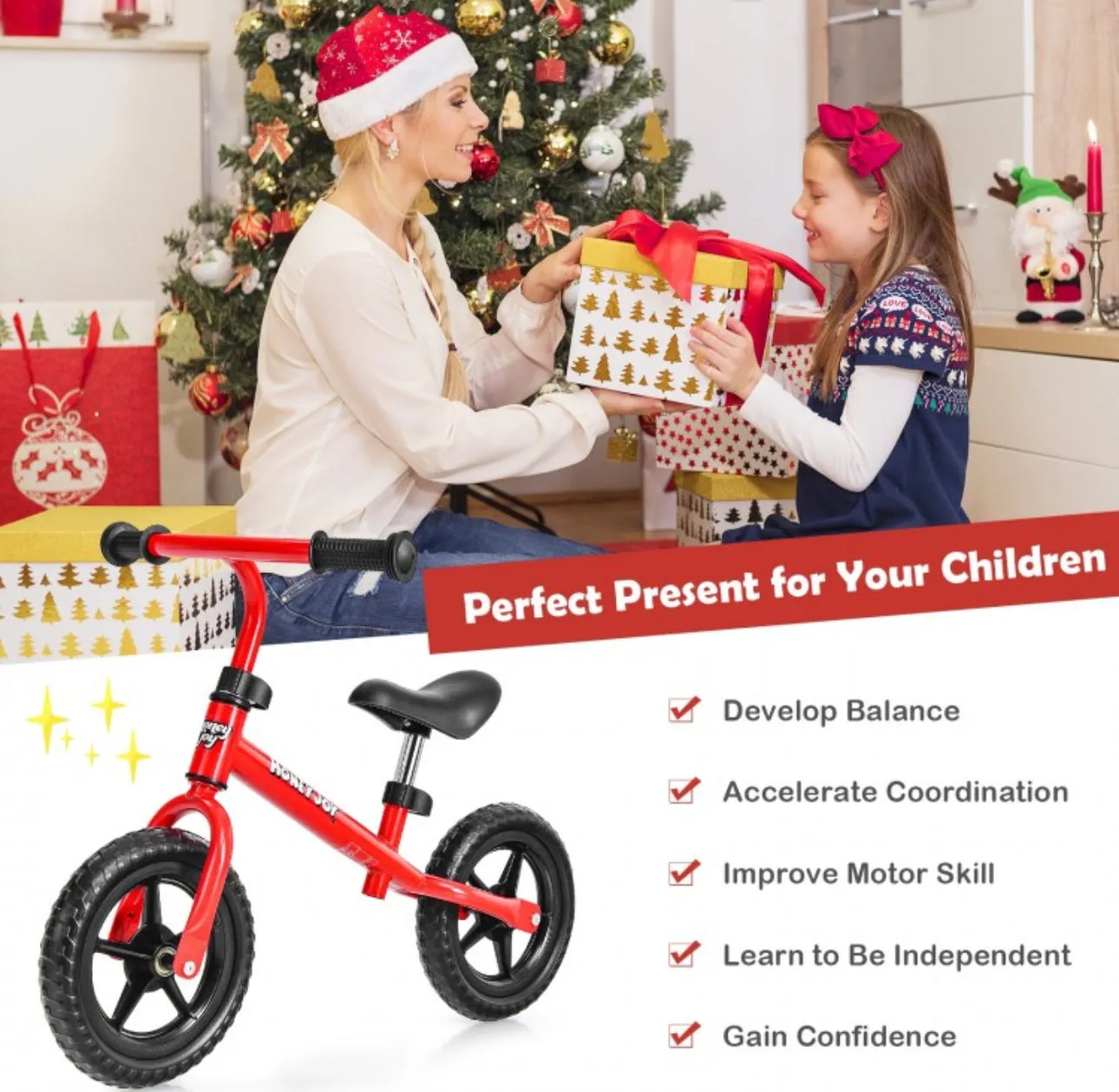 Super Cool Fun Kids No Pedal Balance Bicycle Bike Adjustable Seat, Handles Ages 2.5-5 | Very Light | Heavy Duty | Eva Rubber Wheels