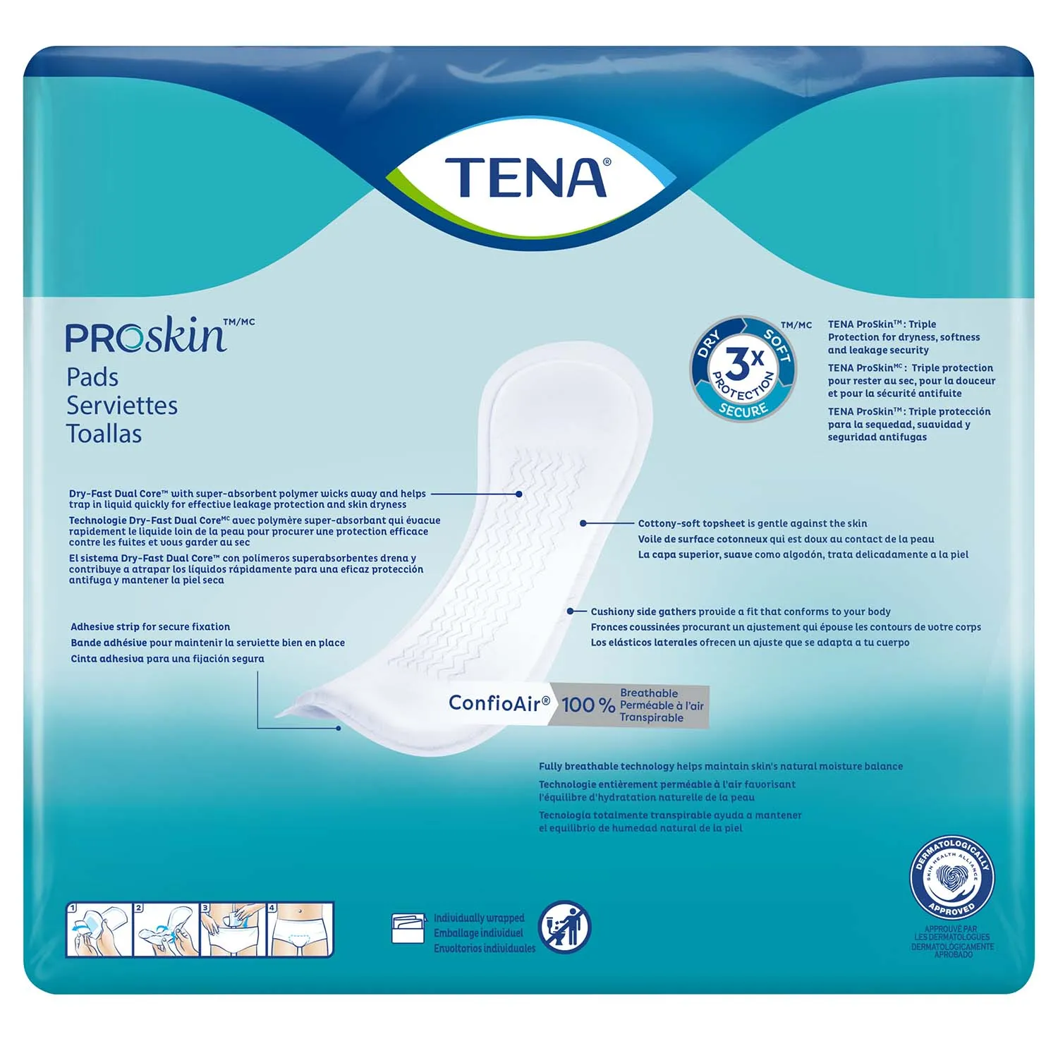 TENA ProSkin Moderate Long Absorbent Pads for Women 12", Long Length