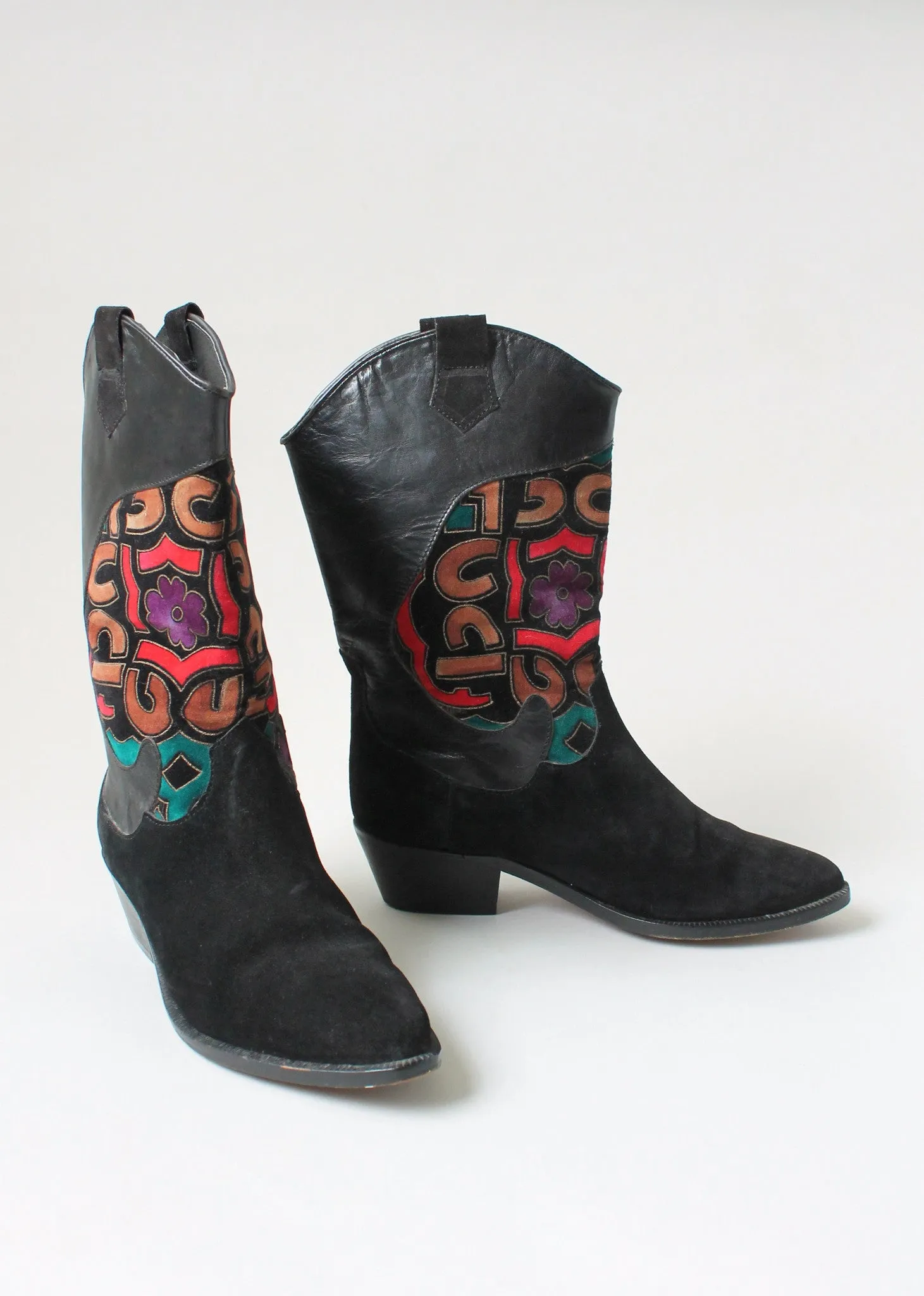 Vintage 1980s Charles Jourdan Leather and Velvet Boots